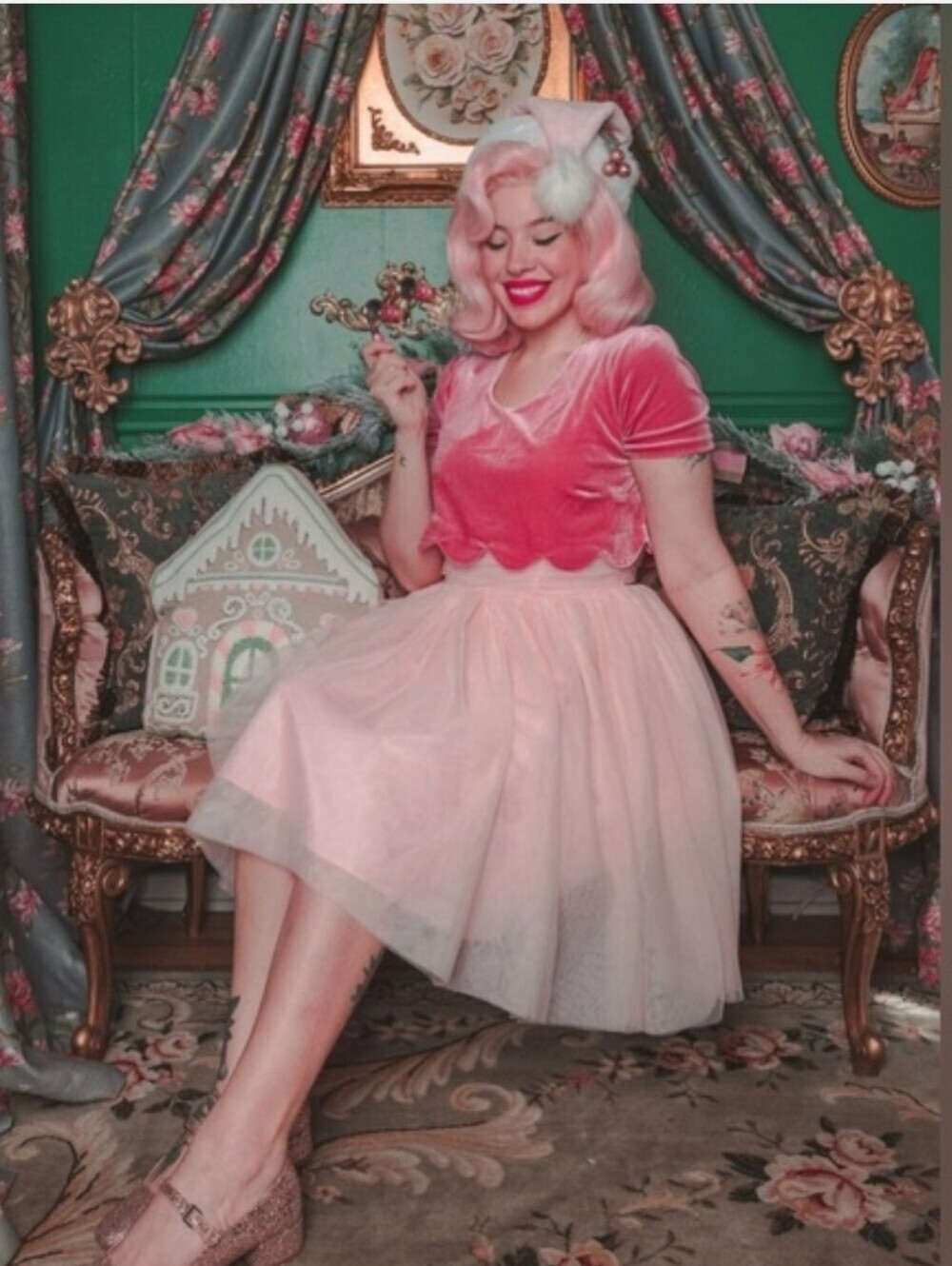 New Ivy City Co Sugar Plum Pink Tulle Velvet Dress Sz 24W